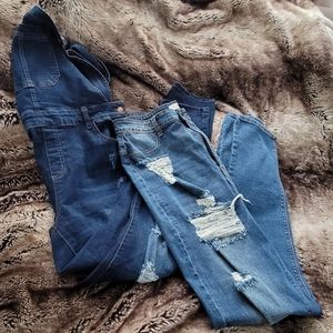 Plus Distressed Denim Overall Duo
